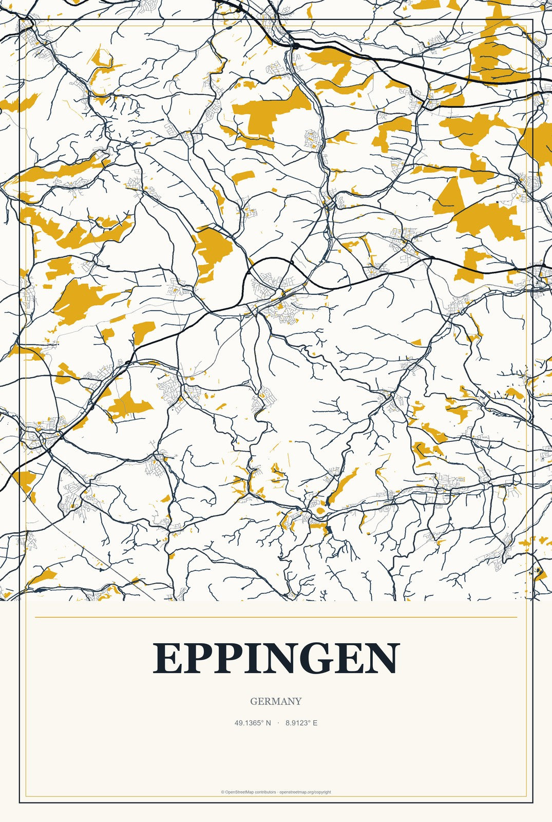 Eppingen, Germany City Map Aluminum Sign in Citrine Modern style