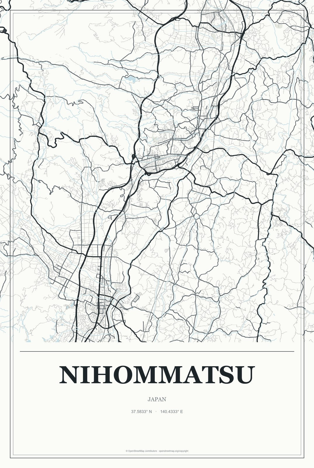 Nihommatsu, Japan City Map Aluminum Sign in Gallery Air style