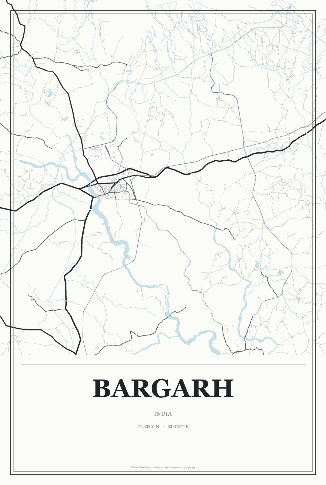 Bargarh, India City Map Aluminum Sign in Gallery Air style
