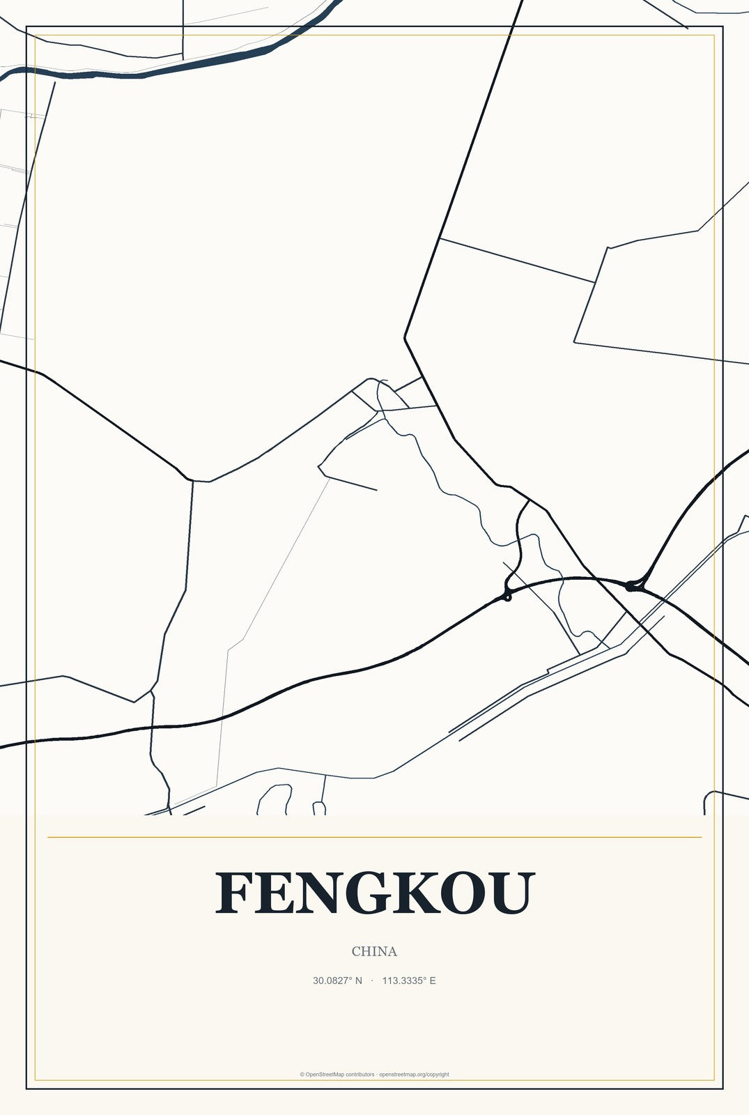 Fengkou, China City Map Aluminum Sign in Citrine Modern style