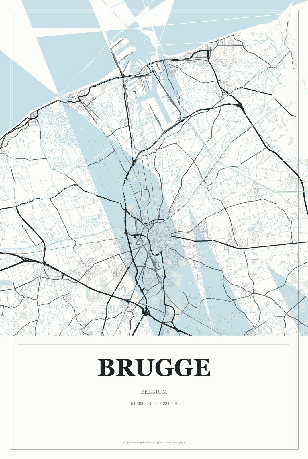 Brugge, Belgium City Map Aluminum Sign in Gallery Air style