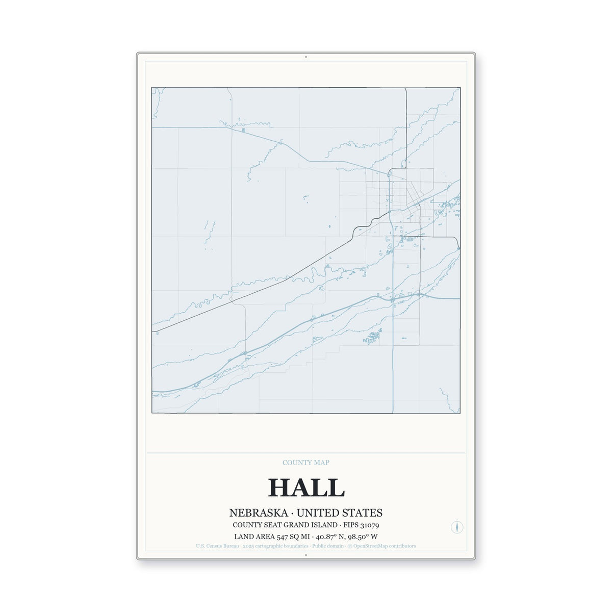 Hall County, Nebraska Map Aluminum Sign in Gallery Air style