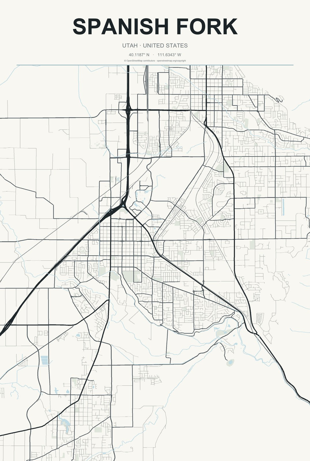 Spanish Fork, Utah City Map Aluminum Sign in Headline Atlas style