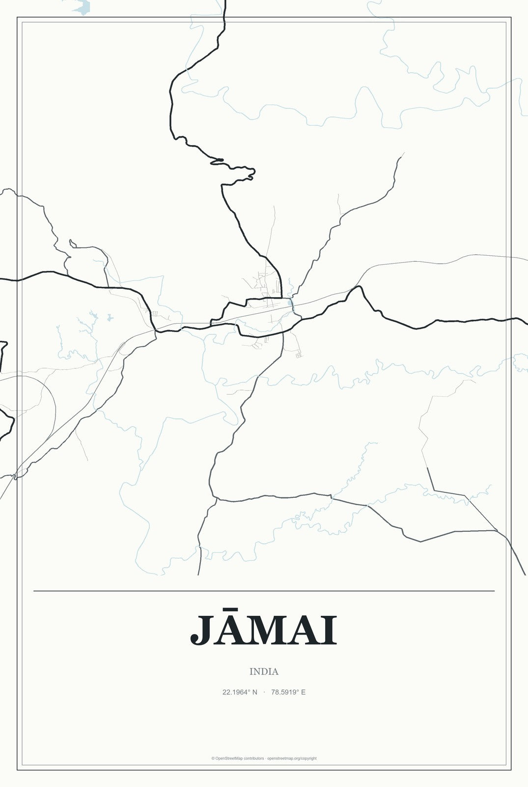 Jāmai, India City Map Aluminum Sign in Gallery Air style