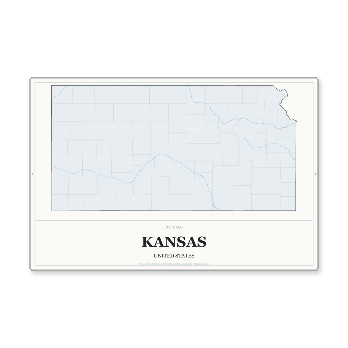 Kansas state map aluminum sign in Gallery Air style