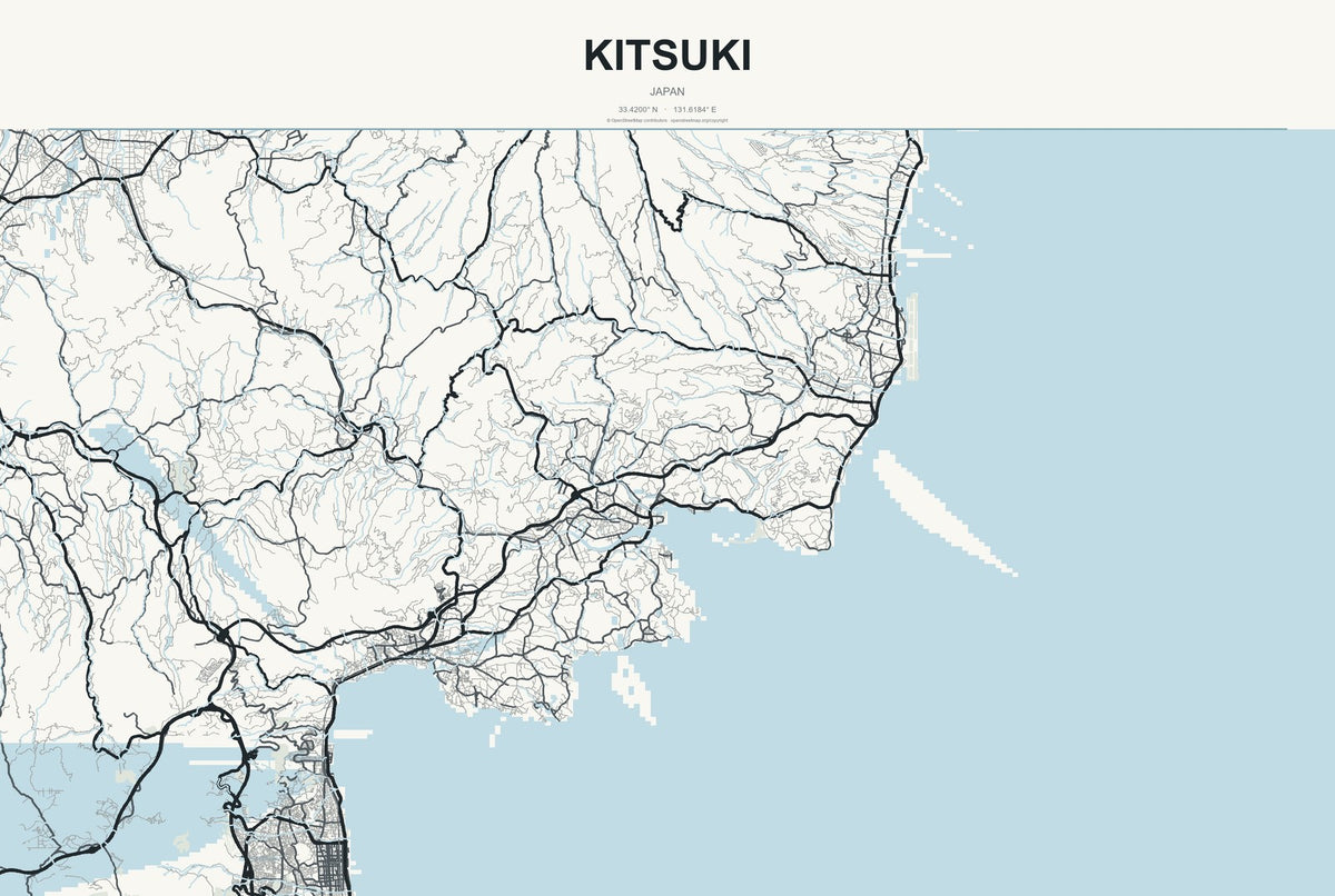 Kitsuki, Japan City Map Aluminum Sign in Headline Atlas style