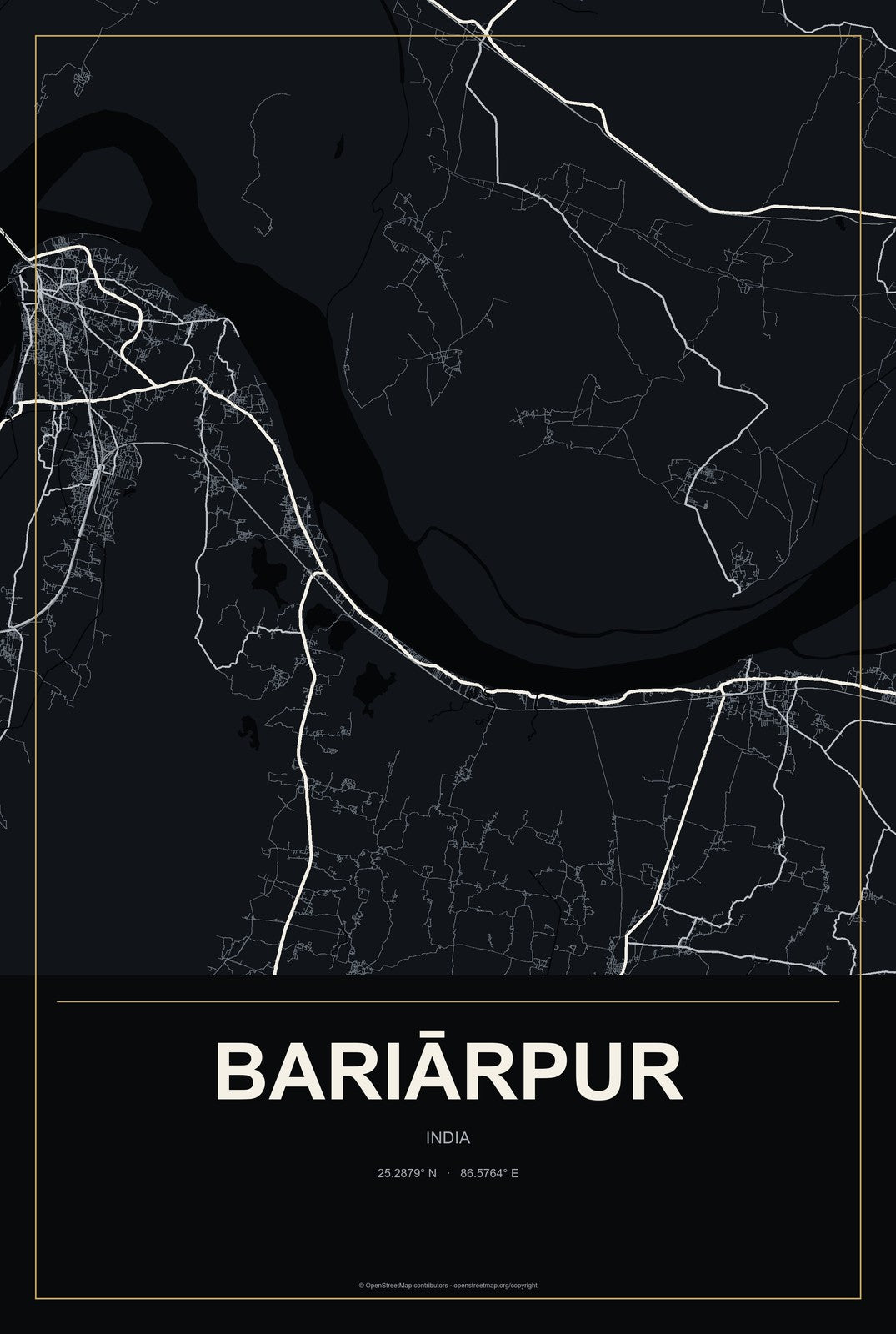 Bariārpur, India City Map Aluminum Sign in Metropolitan Noir style