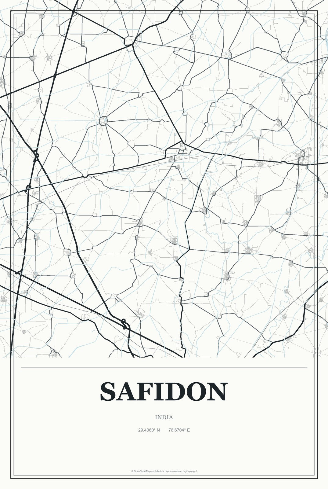 Safidon, India City Map Aluminum Sign in Gallery Air style