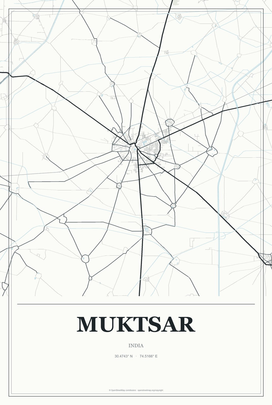 Muktsar, India City Map Aluminum Sign in Gallery Air style