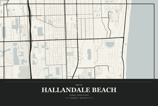 Hallandale Beach, Florida City Map Aluminum Sign in Museum Plaque style