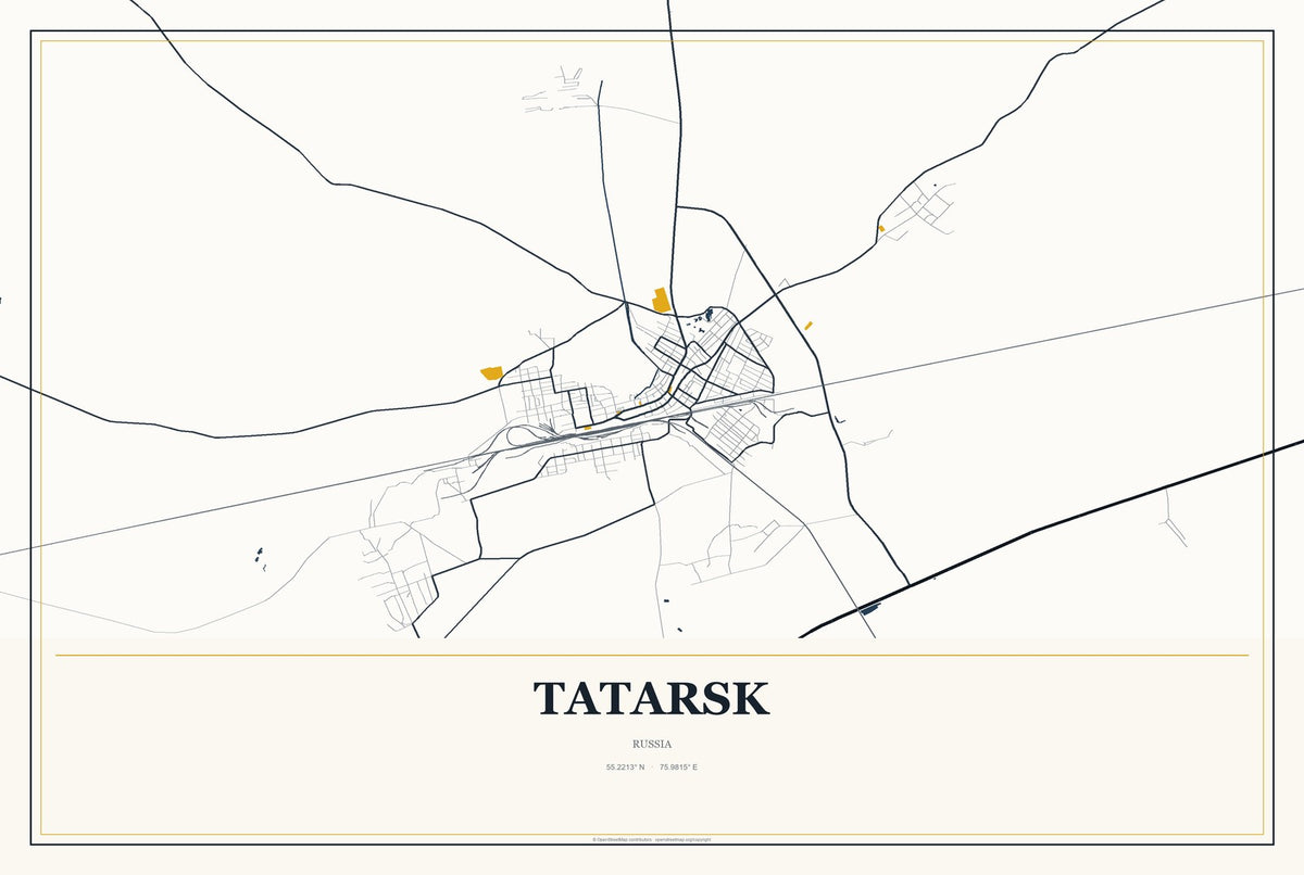 Tatarsk, Russia City Map Aluminum Sign in Citrine Modern style