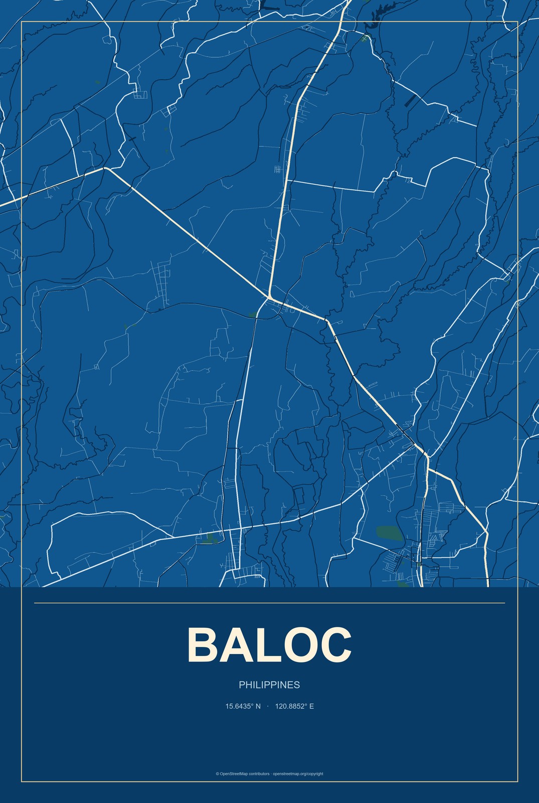 Baloc, Philippines City Map Aluminum Sign in Harbor Cobalt style
