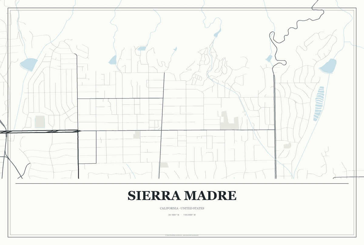 Sierra Madre, California City Map Aluminum Sign in Gallery Air style
