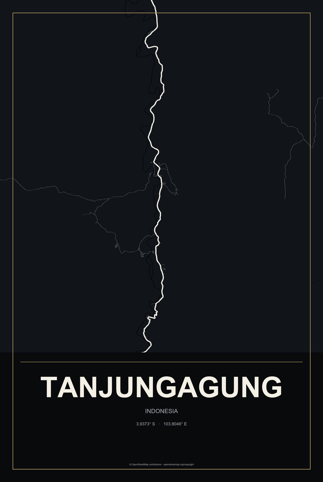 Tanjungagung, Indonesia City Map Aluminum Sign in Metropolitan Noir style