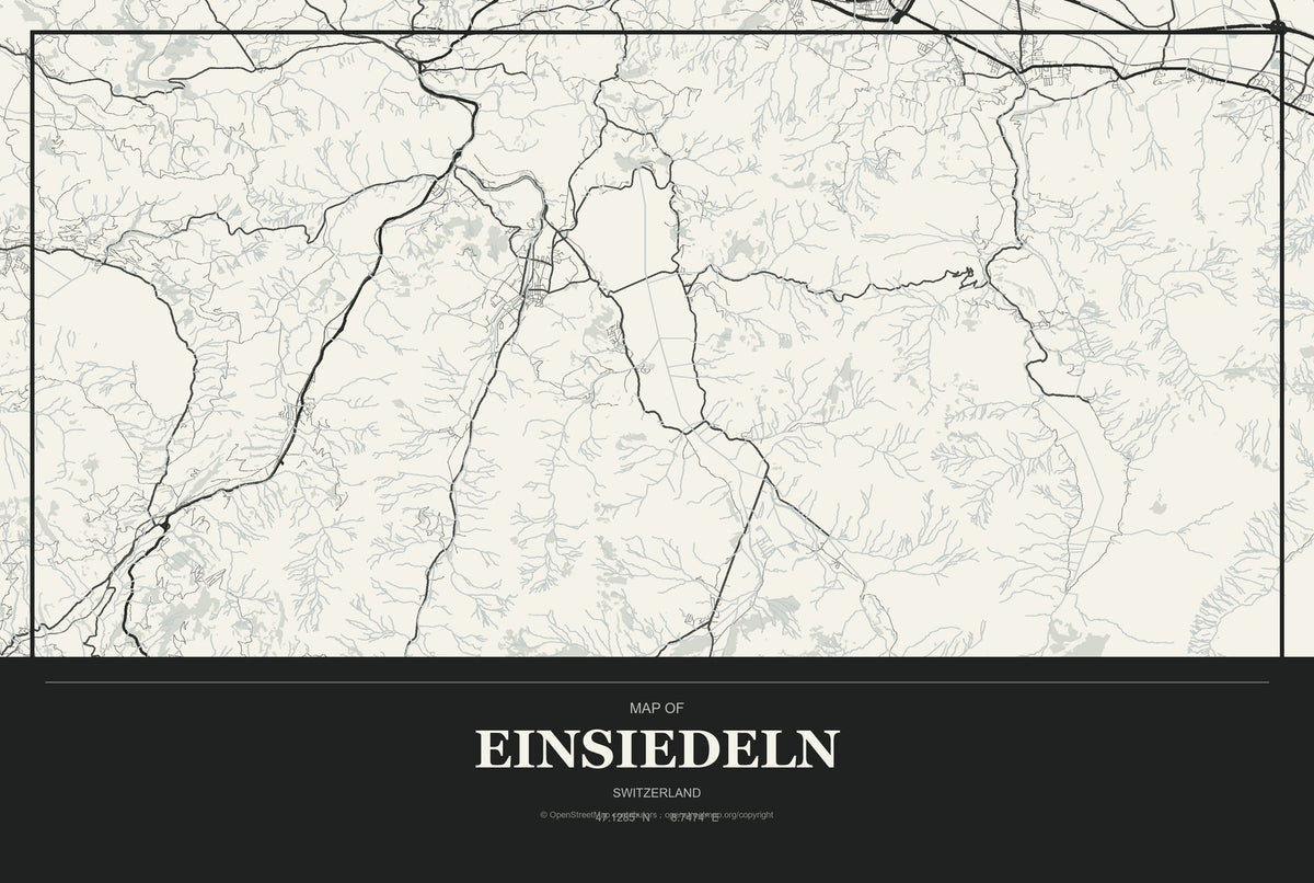 Einsiedeln, Switzerland City Map Aluminum Sign in Museum Plaque style
