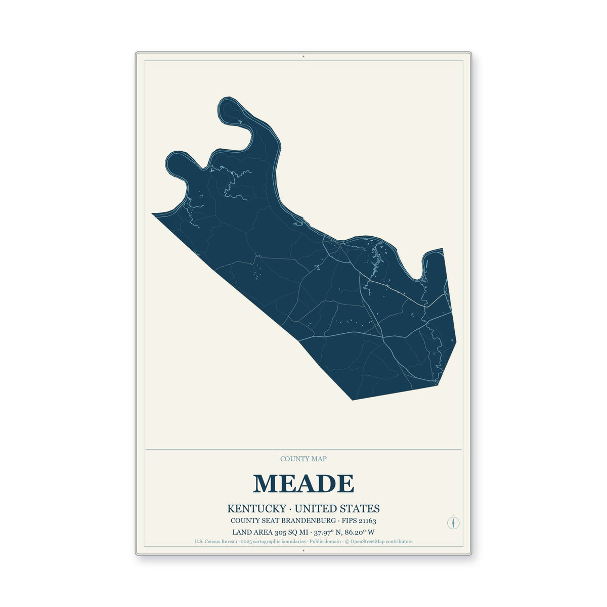 Meade County, Kentucky Map Aluminum Sign in Coastal Cutout style
