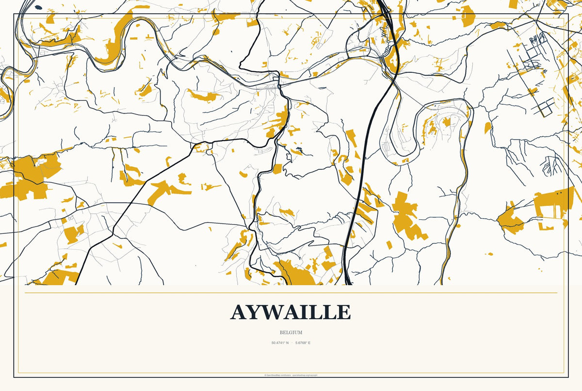 Aywaille, Belgium City Map Aluminum Sign in Citrine Modern style