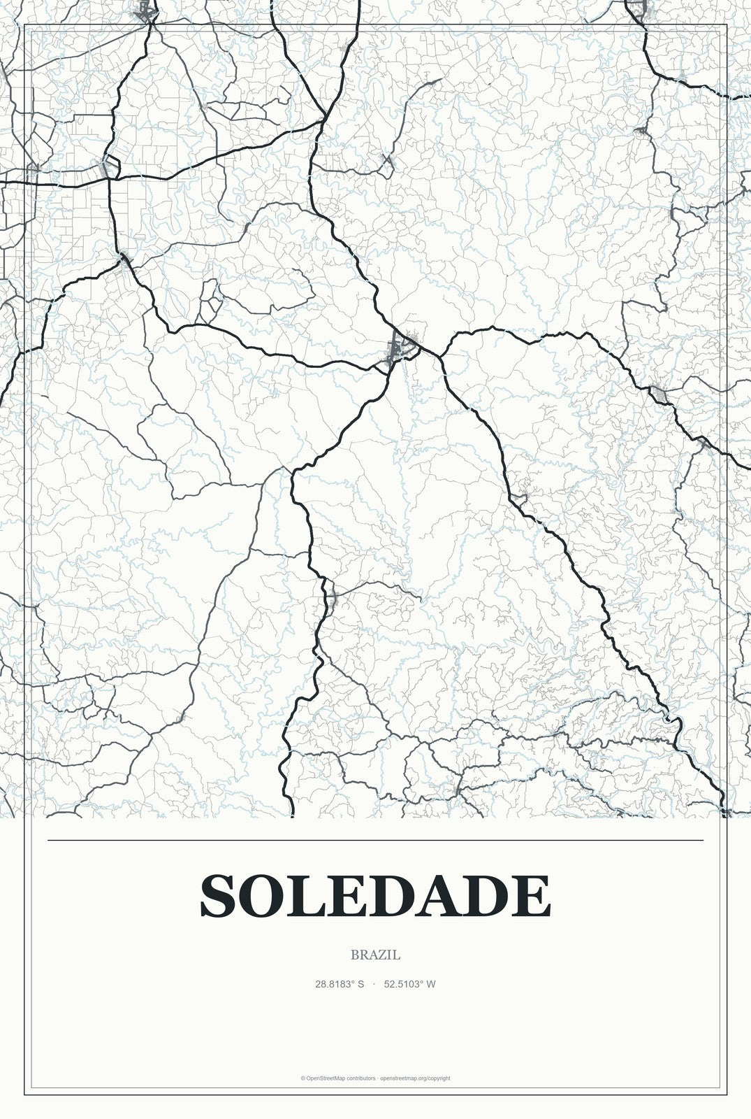 Soledade, Rio Grande do Sul, Brazil City Map Aluminum Sign in Gallery Air style