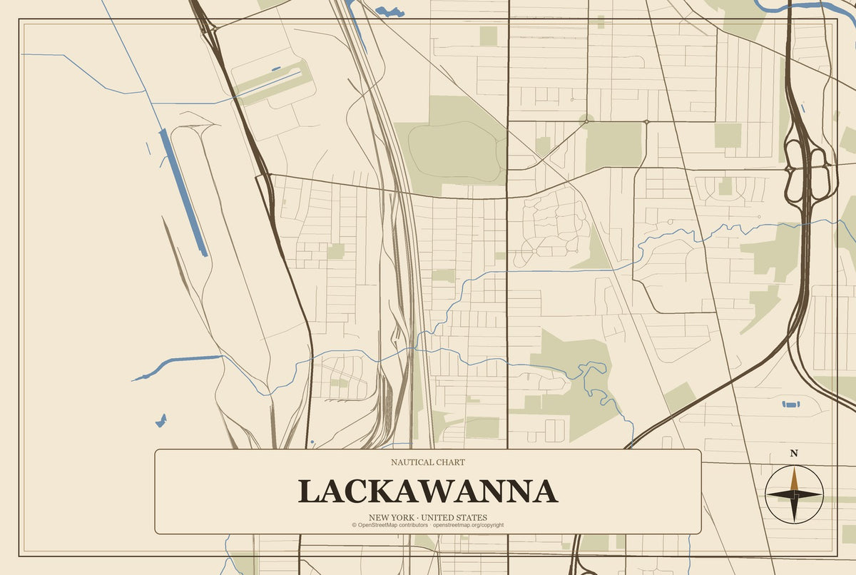 Lackawanna, New York City Map Aluminum Sign in Heritage Nautical style