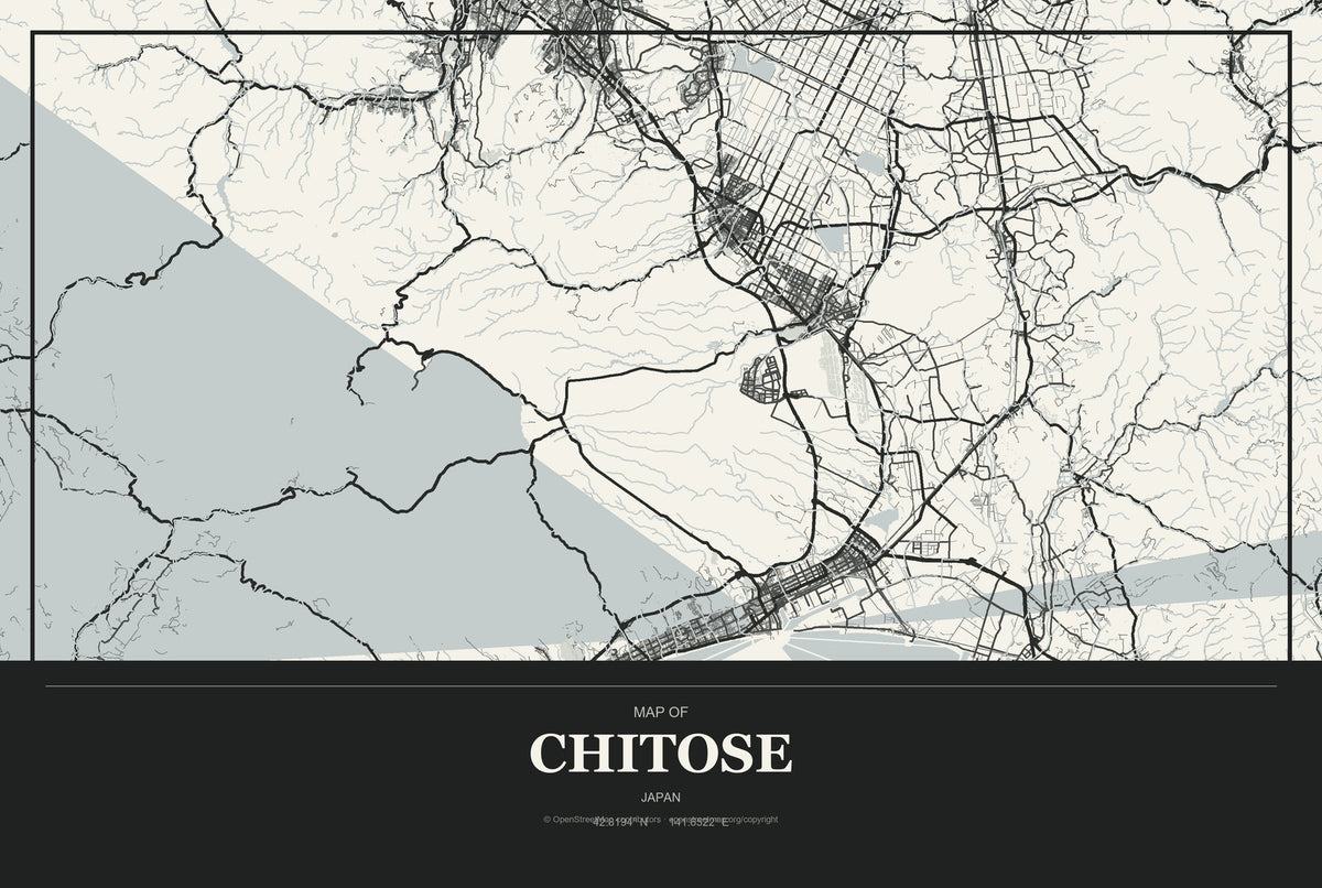 Chitose, Japan City Map Aluminum Sign in Museum Plaque style