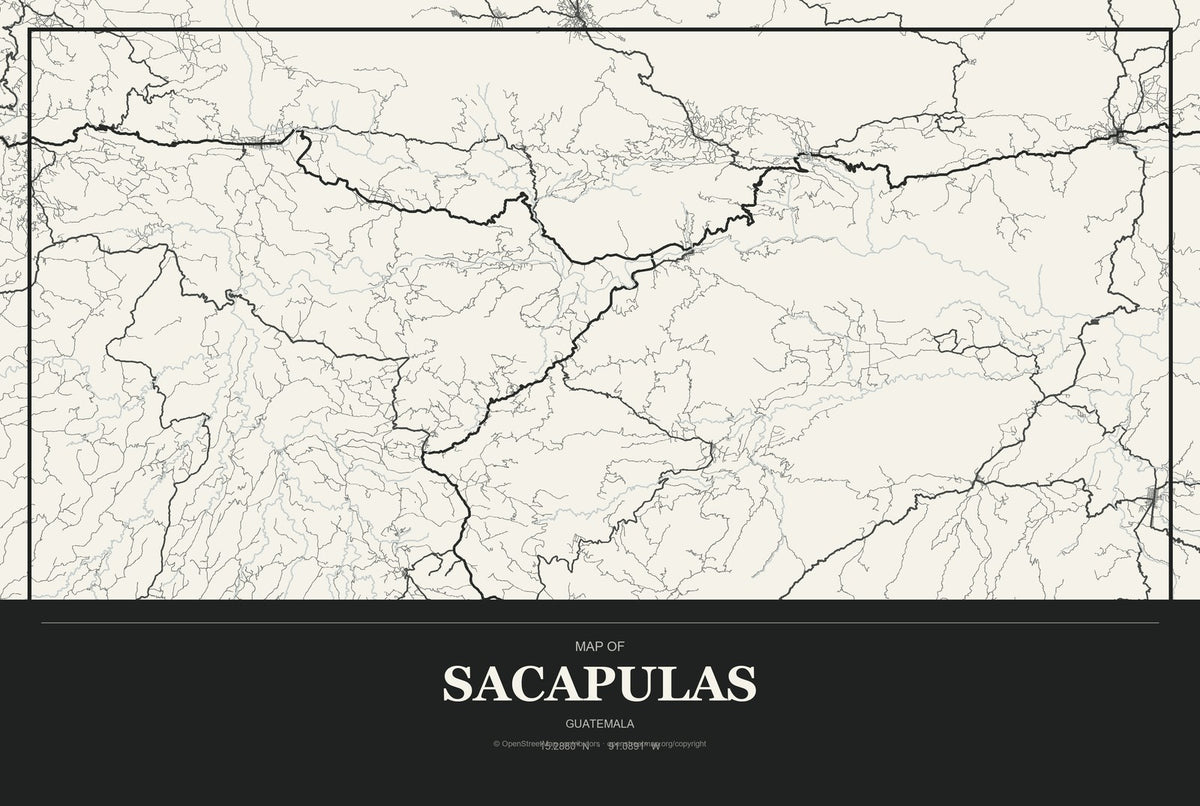 Sacapulas, Guatemala City Map Aluminum Sign in Museum Plaque style