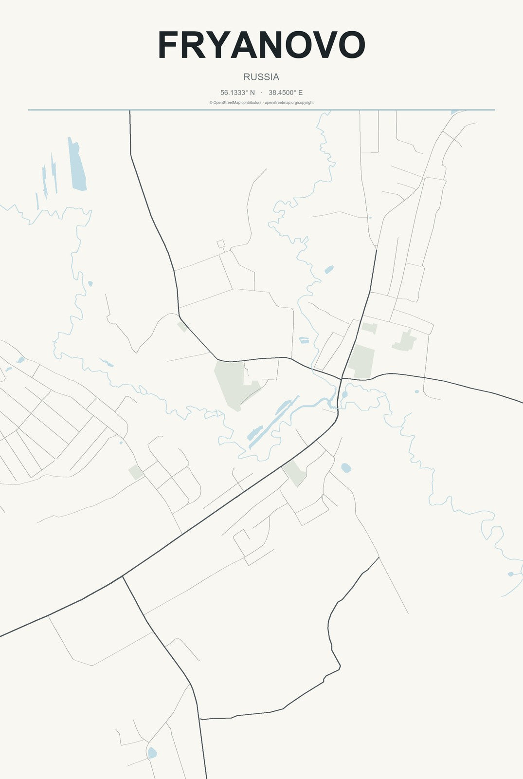 Fryanovo, Russia City Map Aluminum Sign in Headline Atlas style
