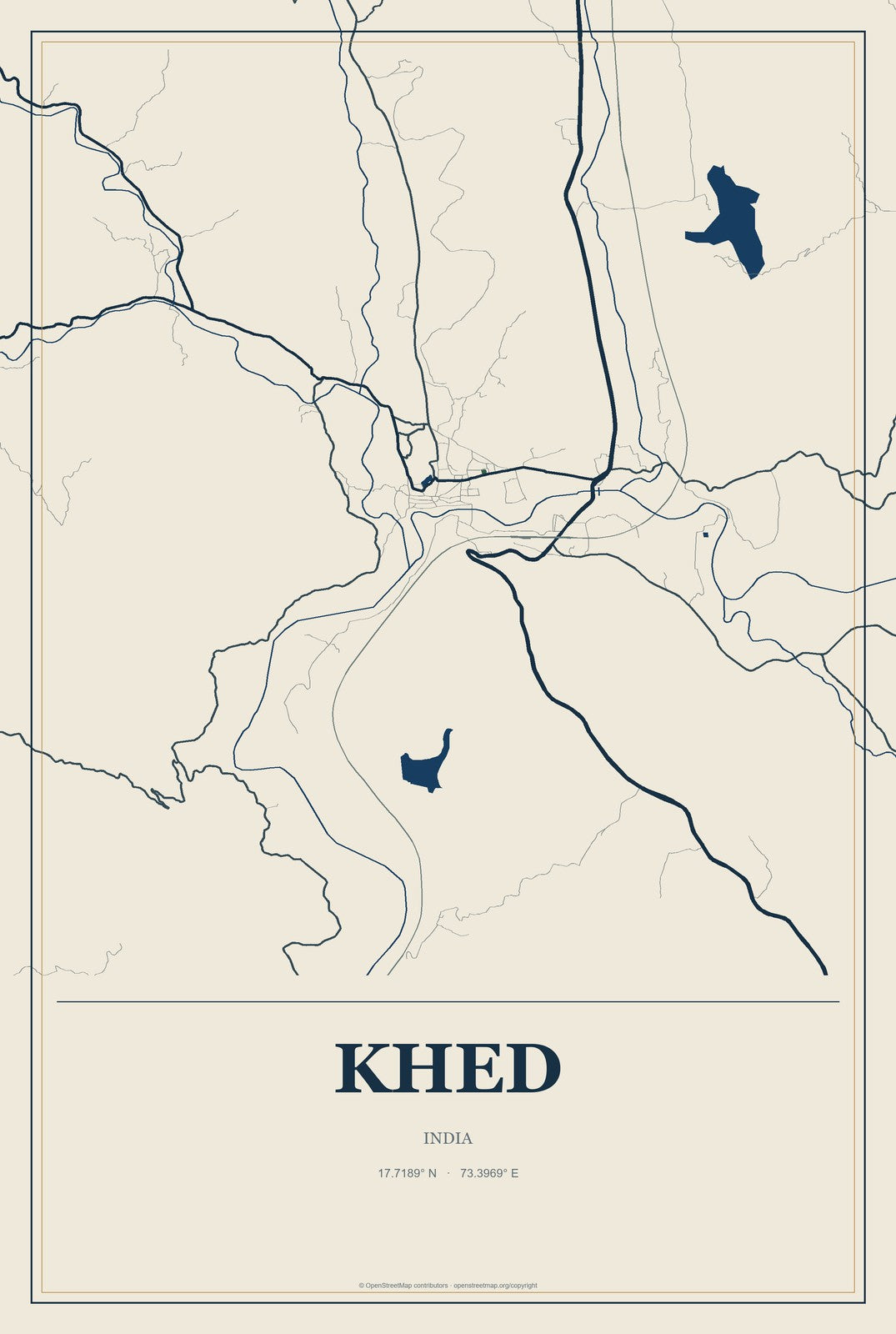 Khed, India City Map Aluminum Sign in Coastal Cutout style