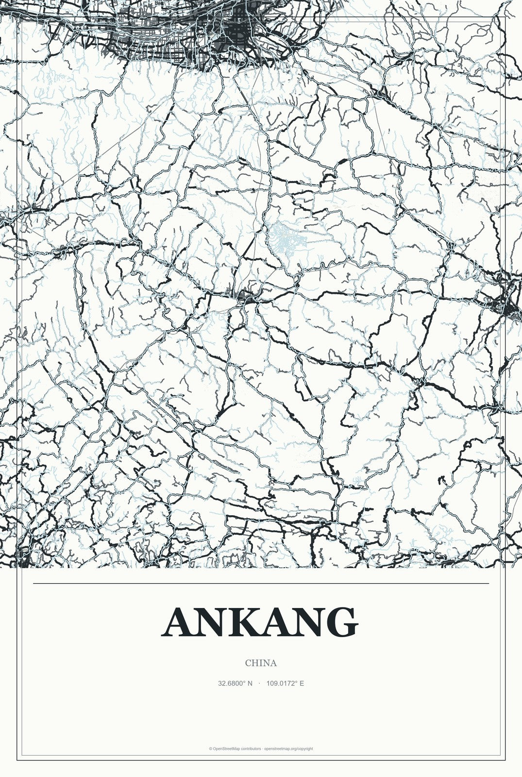 Ankang, Shaanxi, China City Map Aluminum Sign in Gallery Air style