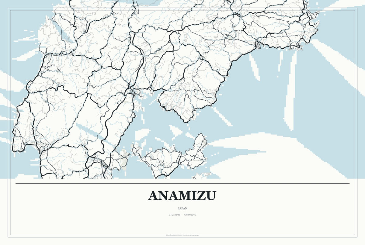 Anamizu, Japan City Map Aluminum Sign in Gallery Air style