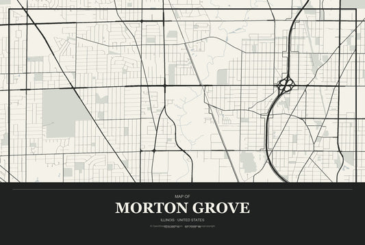Morton Grove, Illinois City Map Aluminum Sign in Museum Plaque style