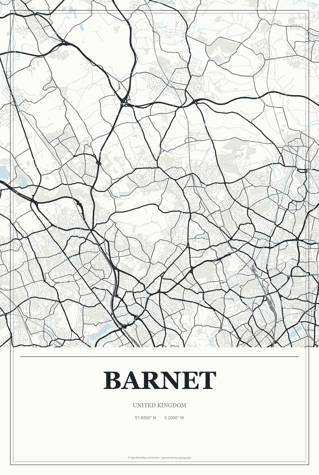 Barnet, United Kingdom City Map Aluminum Sign in Gallery Air style