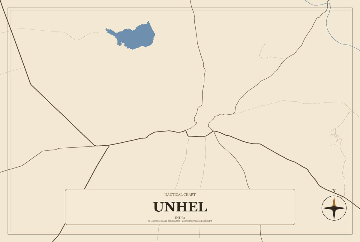 Unhel, India City Map Aluminum Sign in Heritage Nautical style