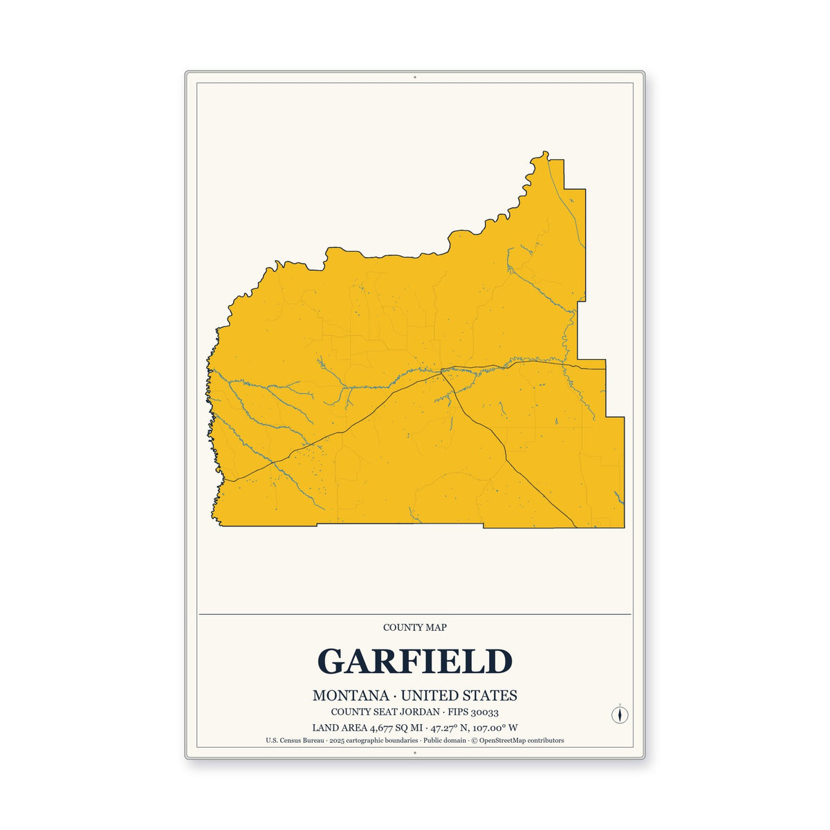 Garfield County, Montana Map Aluminum Sign in Citrine Modern style