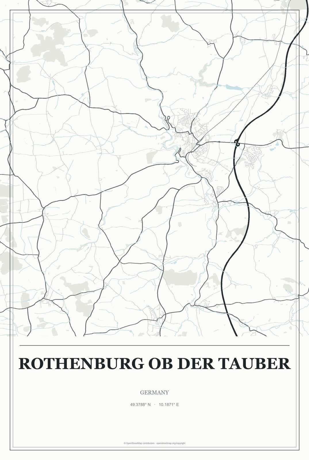 Rothenburg ob der Tauber, Germany City Map Aluminum Sign in Gallery Air style