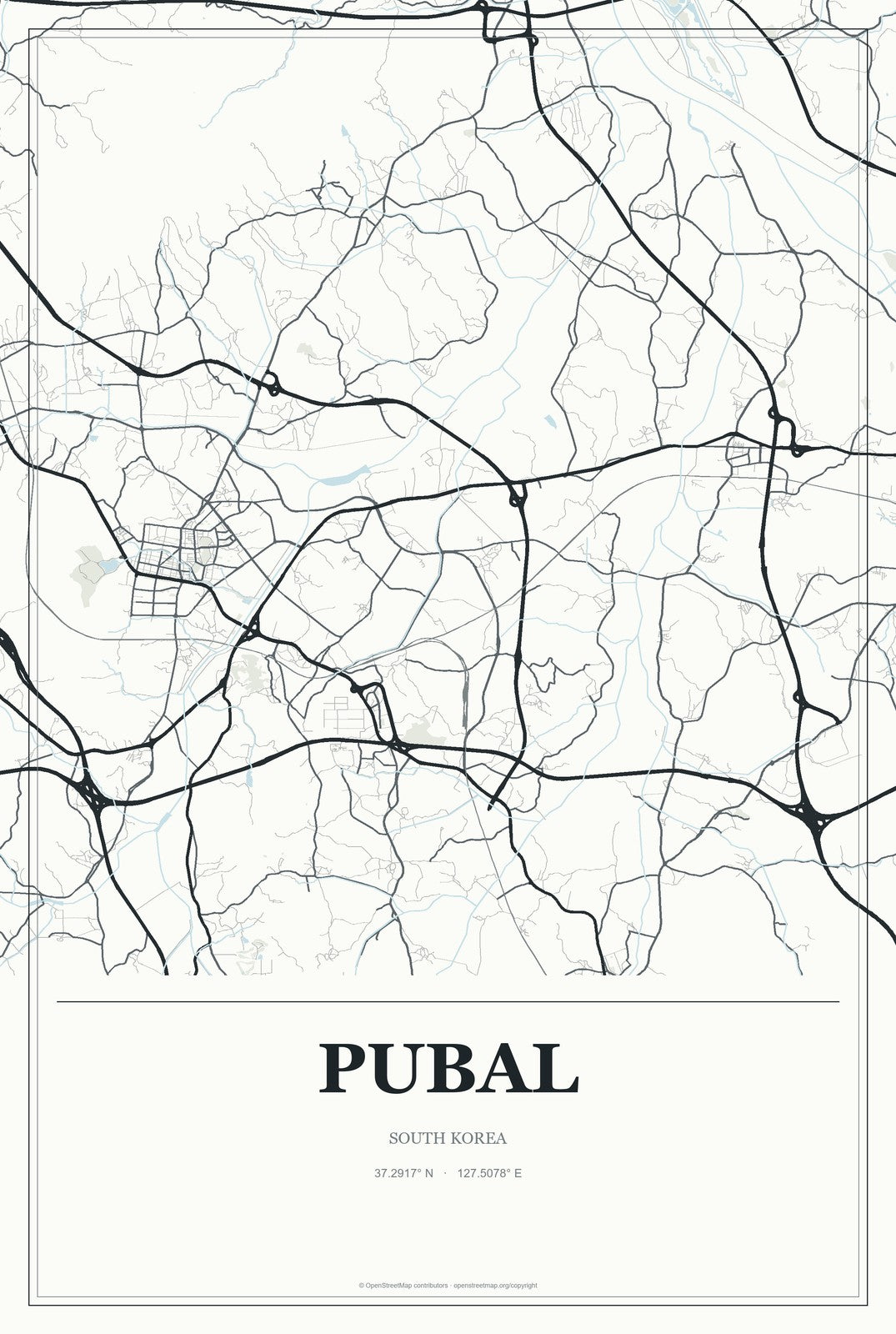 Pubal, South Korea City Map Aluminum Sign in Gallery Air style