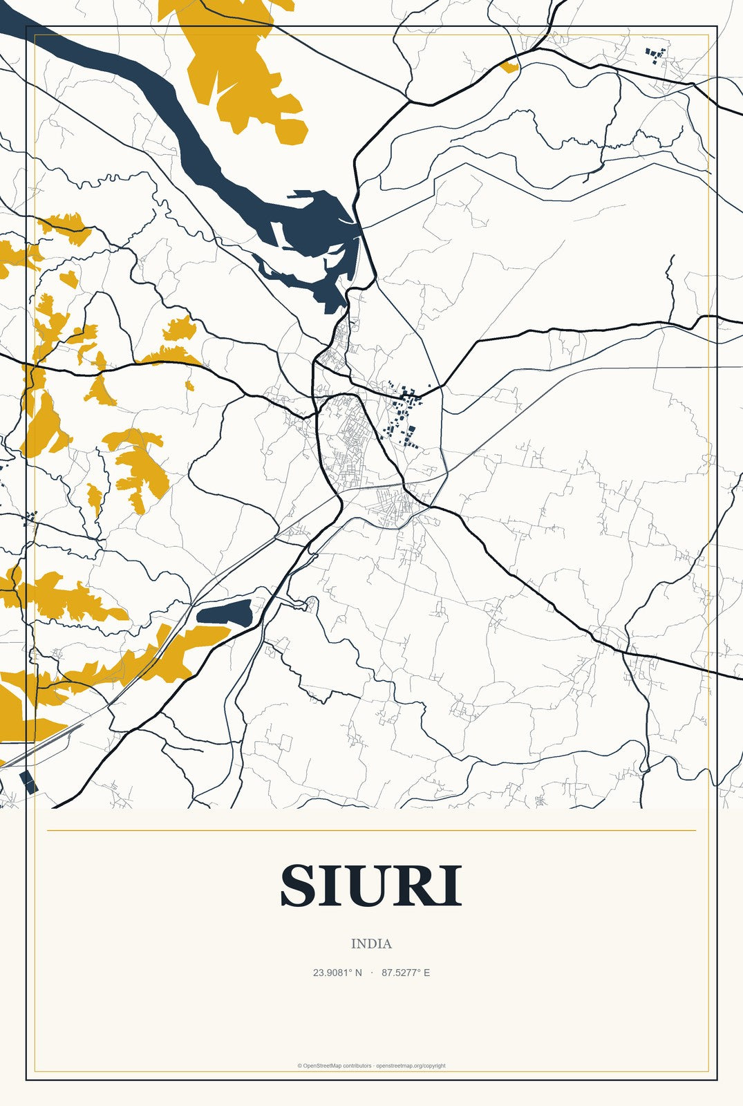 Siuri, India City Map Aluminum Sign in Citrine Modern style