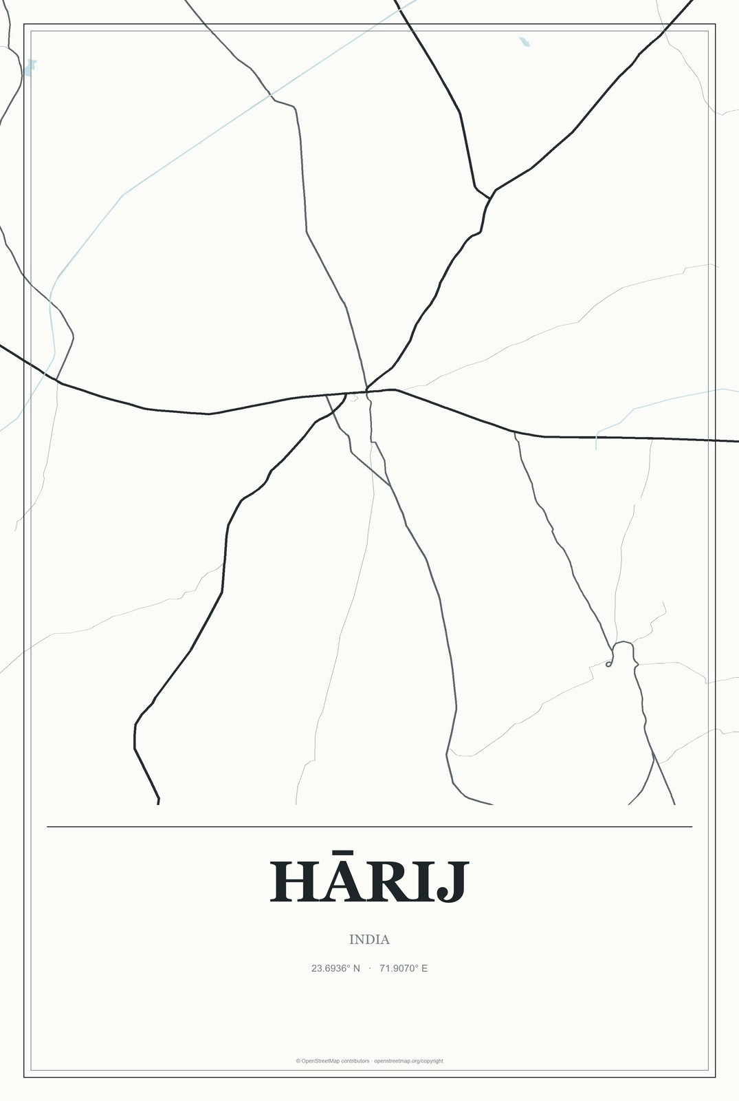 Hārij, India City Map Aluminum Sign in Gallery Air style
