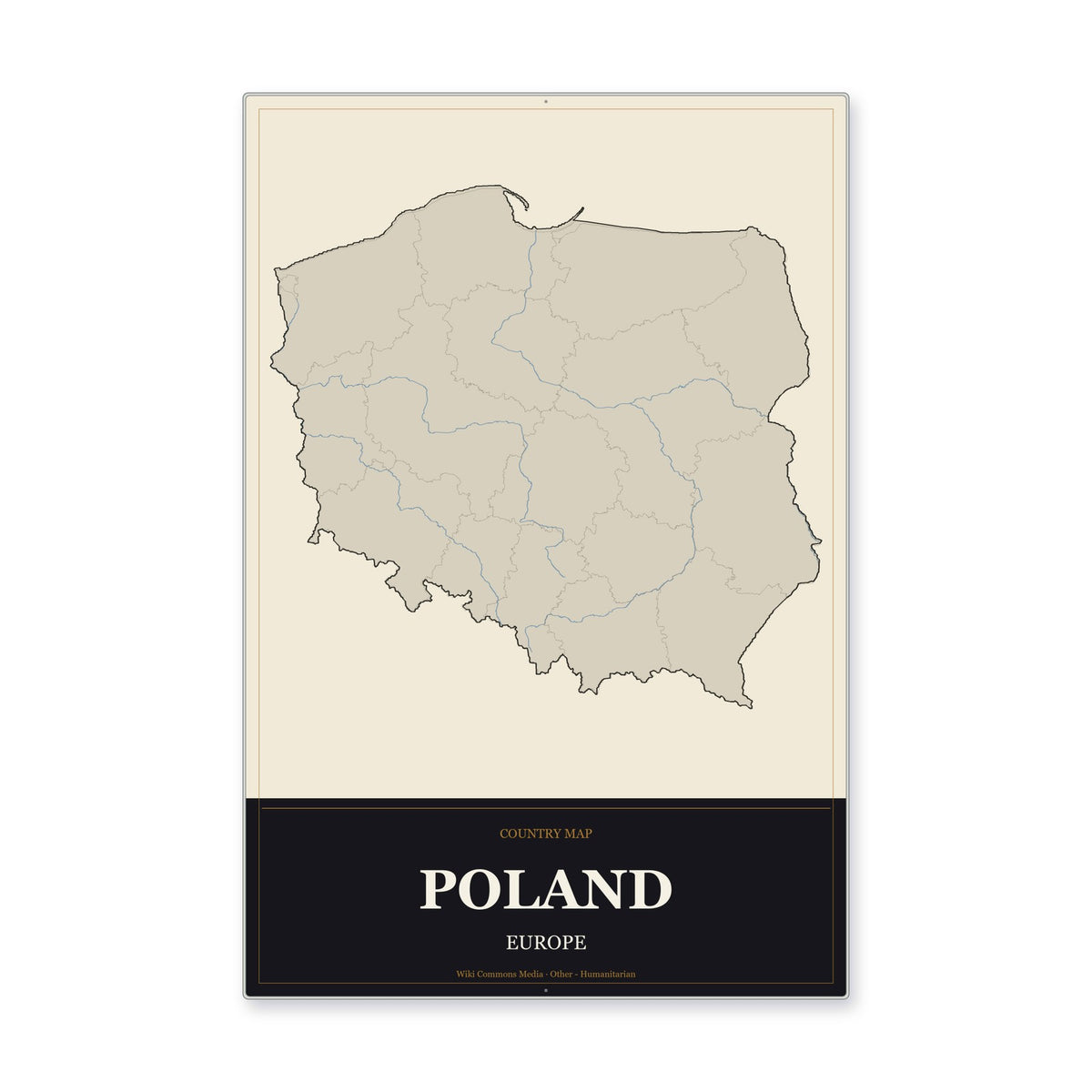 Poland Country Map Aluminum Sign in Museum Plaque style