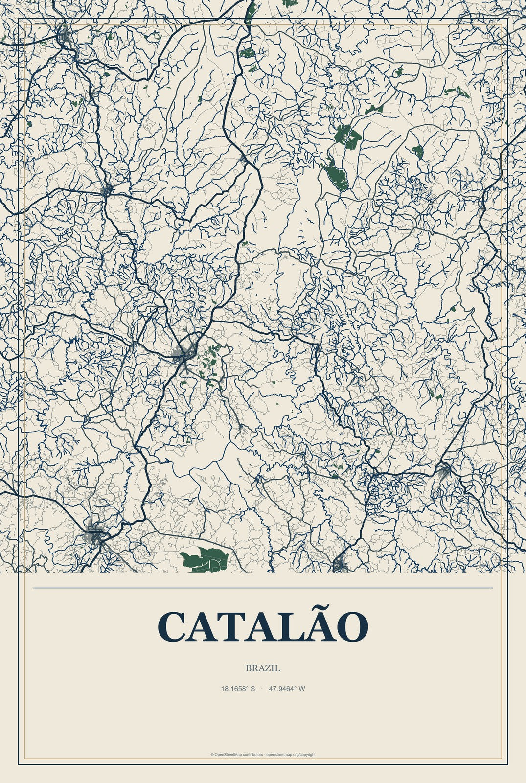 Catalão, Brazil City Map Aluminum Sign in Coastal Cutout style