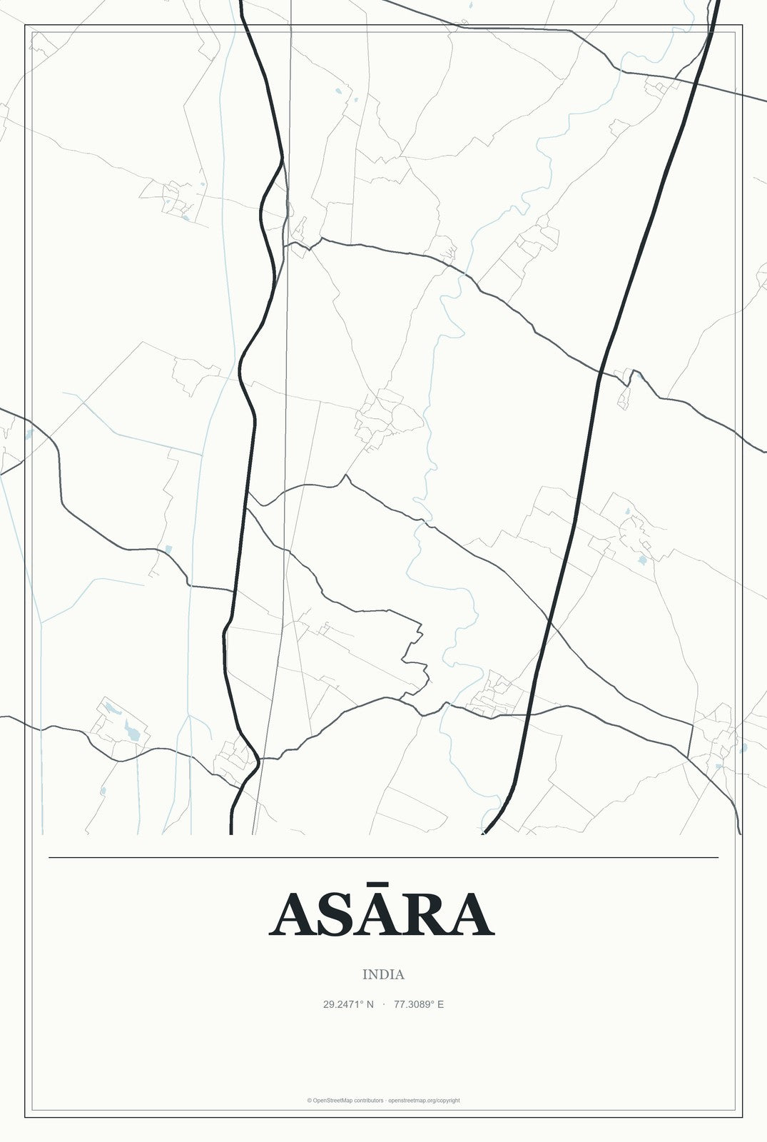 Asāra, India City Map Aluminum Sign in Gallery Air style
