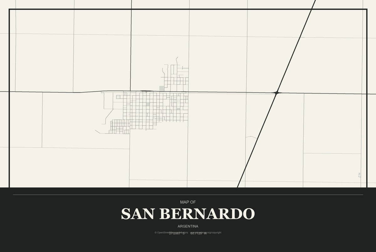 San Bernardo, Argentina City Map Aluminum Sign in Museum Plaque style