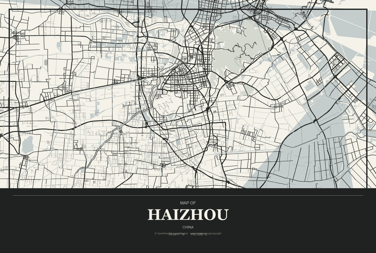 Haizhou, China City Map Aluminum Sign in Museum Plaque style