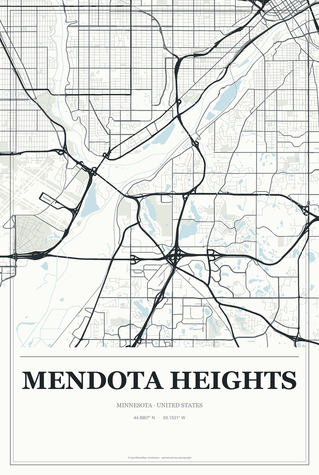 Mendota Heights, Minnesota City Map Aluminum Sign in Gallery Air style