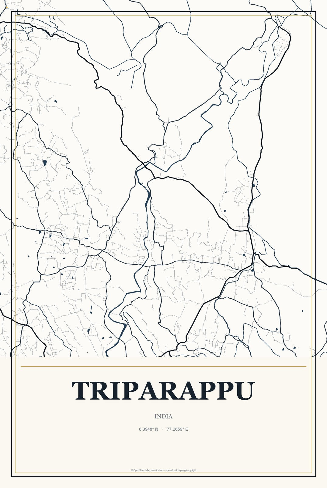 Triparappu, India City Map Aluminum Sign in Citrine Modern style