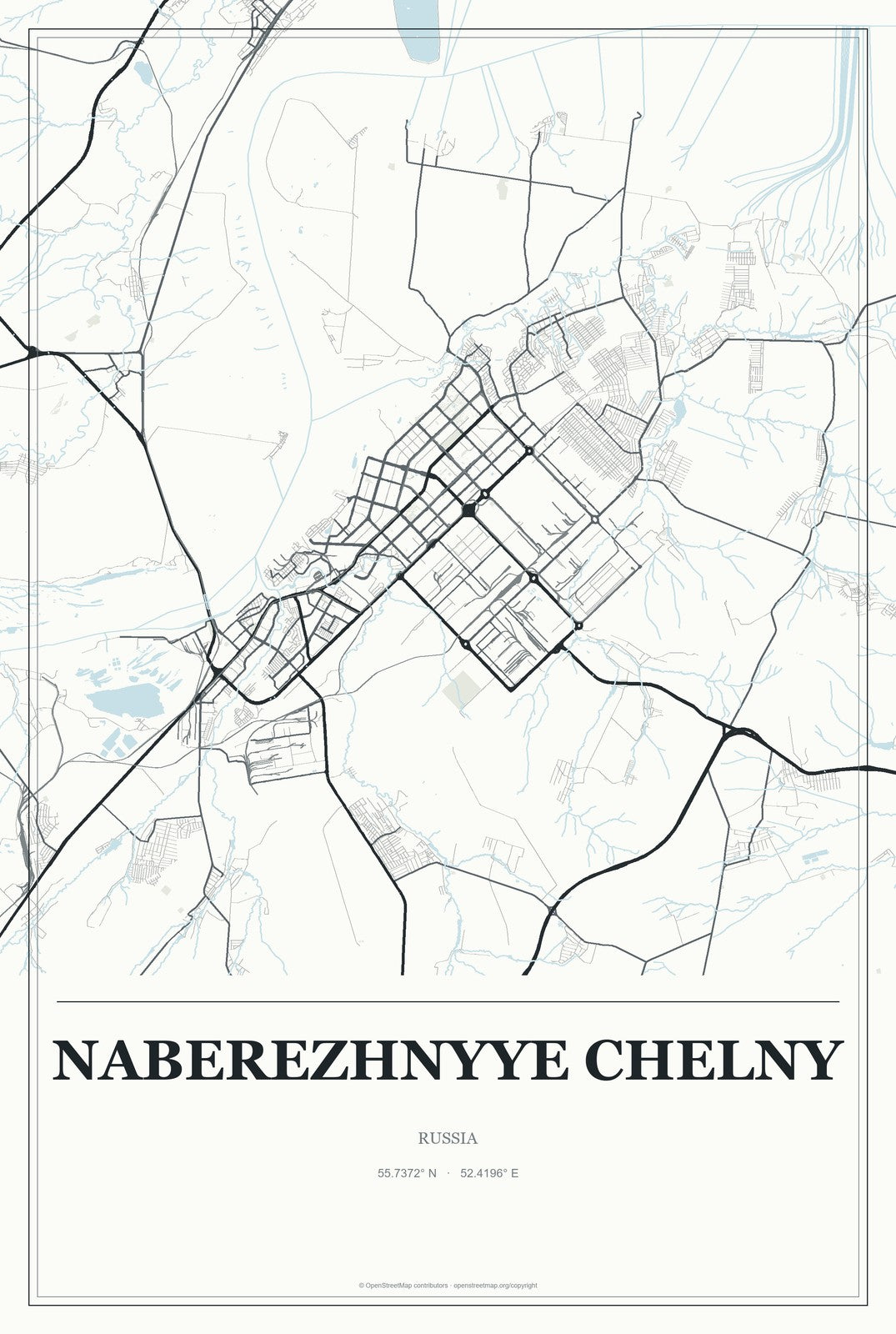 Naberezhnyye Chelny, Russia City Map Aluminum Sign in Gallery Air style