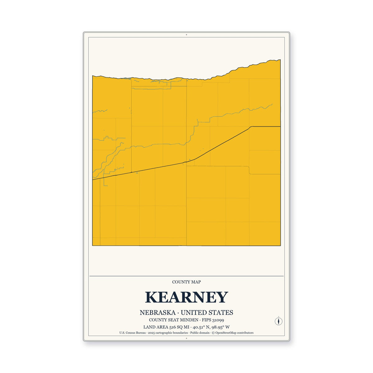 Kearney County, Nebraska Map Aluminum Sign in Citrine Modern style