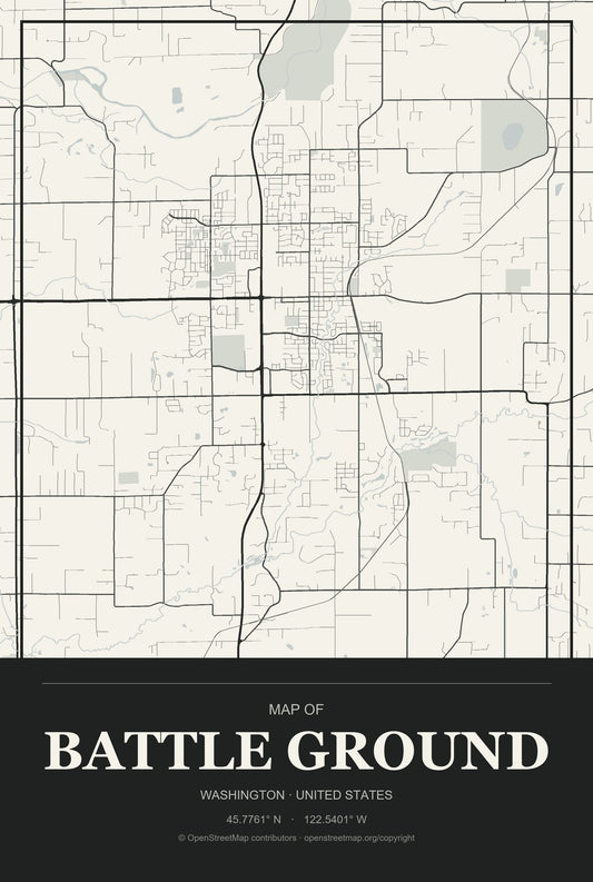 Battle Ground, Washington City Map Aluminum Sign in Museum Plaque style