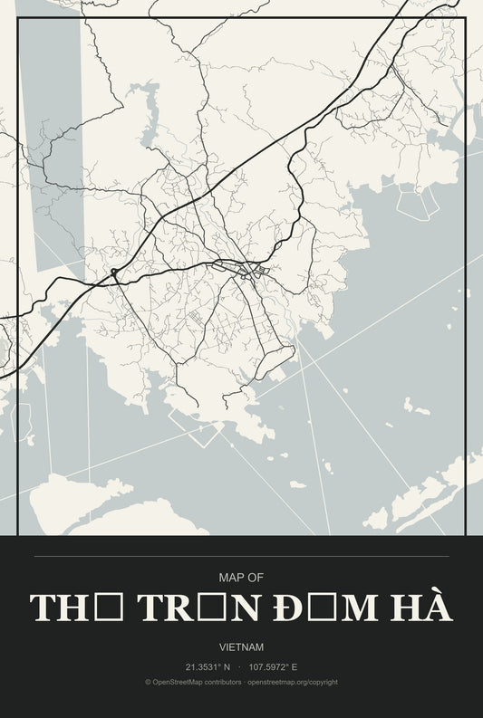 Thị Trấn Đầm Hà, Vietnam City Map Aluminum Sign in Museum Plaque style