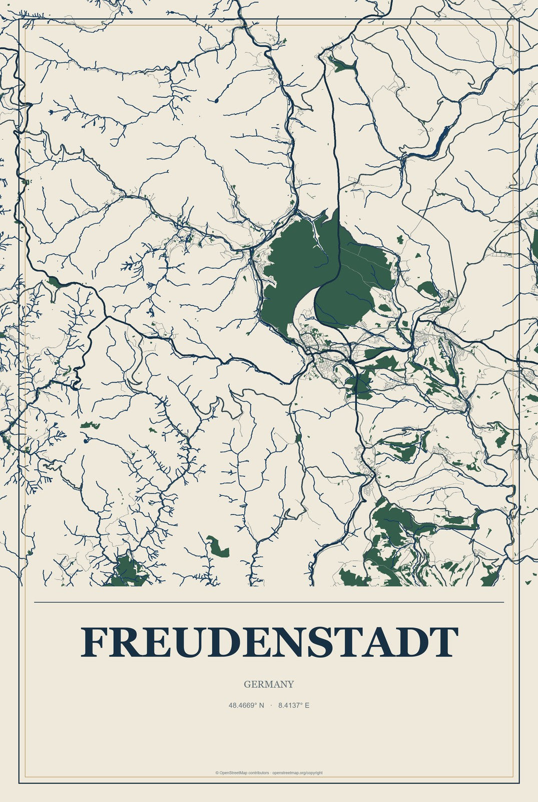 Freudenstadt, Germany City Map Aluminum Sign in Coastal Cutout style