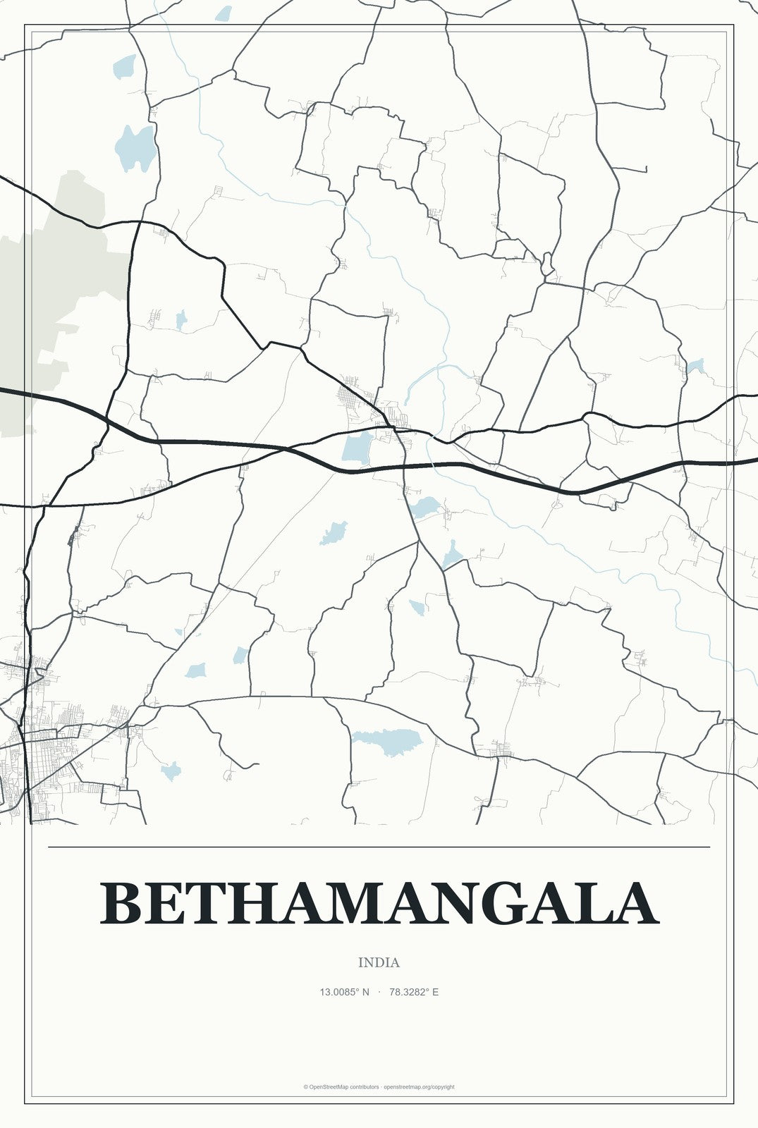 Bethamangala, India City Map Aluminum Sign in Gallery Air style